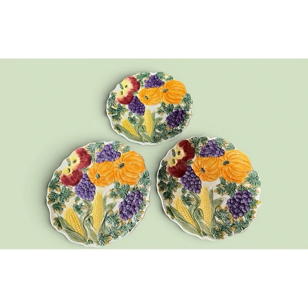 Fitz & Floyd Omnibus Harvest Bounty Autumn Desert Snack 3 Plates Thanksgiving